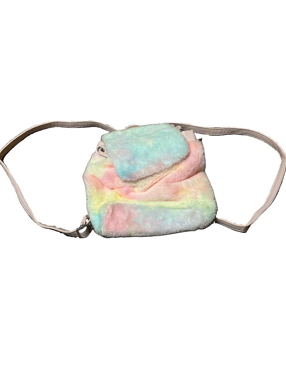 Girls Pastel Faux Fur Mini Backpack Tie Dye Drawstring Bag